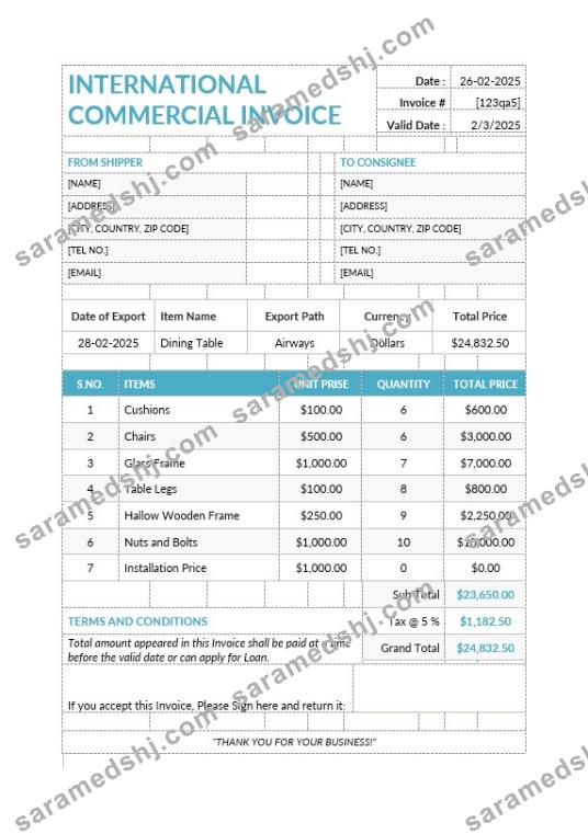 International Commercial Invoice Template